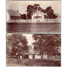 x2 LOT c1900s Mystery Farm House Street View Real Photos Church Dirt Road A76 picture