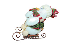 Vintage Christmas 4” Plush Snowman On Sled picture