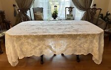 Vintage Banquet Tablecloth Hand Embroidered Swiss Lace Elegant Insets 100”x77” picture