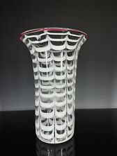 Large Antique Marbrie Loop Pulled Feather Art Glass Vase Cranberry Rim Millville picture