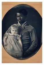AFRICAN AMERICAN MAN NANNY WITH WHITE CHILD 1800s 4X6 PHOTO picture