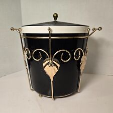 Vintage Thermos Ice Tub/Bucket #44 Black w/Gold Metal Leaves Pattern MCM Clean picture