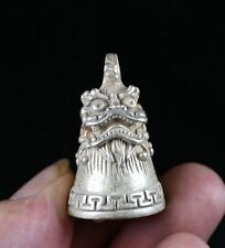 3.5CM Rare Old Chinese Miao Silver Feng Shui Foo Dog Lion Bell Lucky Pendant picture
