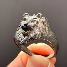 EXTREMELY ANCIENT BRONZE ANTIQUE VIKING RING LION HEAD-RING ARTIFACT VERY RARE picture