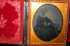 1/6th Size Ambrotype of lady and jewelry in full case, split at hinge picture