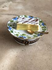 Limoges France Hand Painted Porcelain Trinket Box Cake on Plate Peint Main picture