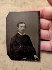 Later 1800's tintype photograph portrait young mustached man plain backdrop picture