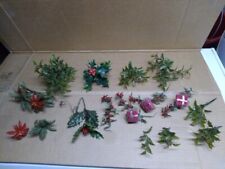 Vintage 15 Christmas Holly Berry Poinsettia Floral Picks Plastic Decorations  picture