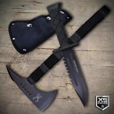 2pc Set Tactical Black Survival TOMAHAWK Throwing AXE Combat BOWIE Hunting Knife picture