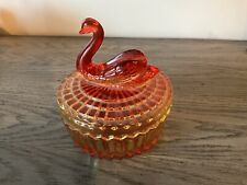 Vintage Jeanette Amberina Glass Swan Finial Red And Amber picture