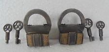 2 Pc Vintage Brass Fitted Iron Handcrafted Engraved Solid 2 Key Padlocks picture