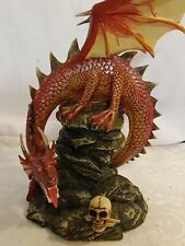 Vintage Perched Red Winged Dragon Skull Figure Sculpture Horns Mystical picture