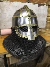 16GA SCA Vendel Medieval Viking Helmet Knight With Chainmail Helmet Viking Brass picture