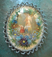 ATQ. EARLY 1900's CZECH SEED BEAD RELIGIOUS PLAQUE GAURDIAN ANGEL and CHILDREN picture