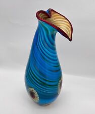 Murano SIGNED RARE Colorful Millefiori Swril Glass Vase Italy 18” Gold Flecks picture
