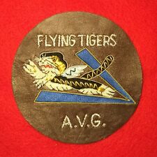 Flying Tigers AVG Round Leather Bullion Patch W/Text picture