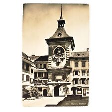 Murten Switzerland City Gate RPPC Postcard 1940s Medieval Clock Tower Wall D1273 picture