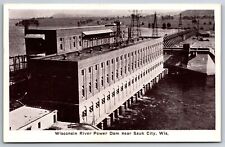 Sauk City Wisconsin~Wisconsin River Power Dam Birdseye View~1930s B&W PC picture