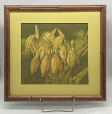 VTG Oriental Silk Screen Print Signed Flower Floral Iris Bamboo Marre Warre  MCM picture