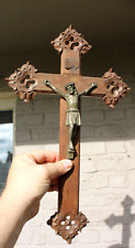 Antique french wood carved wall crucifix religious picture