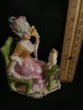Antique German figurine grafenthal dollhouse chair seated lady tea  porcelain picture