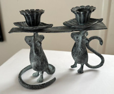 MICE MOUSE Cast Metal Candlestick Holder With 2 Mice Mouses Candle Stick EX picture