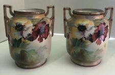 Vintage Nippon Hand painted vases set of 2  Floral Print red yellow and green picture