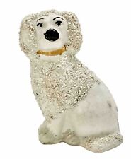True Antique Staffordshire Mantel Poodle Dog White Confetti Pottery 3 1/2” Vtg picture