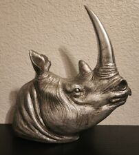 Vintage Rhinoceros Rhino Head Sculpture Figurine Silver Tabletop Home Decor picture