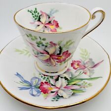 Vintage Roslyn Sweet Romance Blue Bow Orchid Demitasse Cup & Saucer; Love Teacup picture