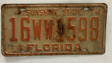Vtg 1974 Florida License Plate 16WW1598 Sarasota Sunshine State White Orange picture