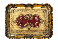 Vtg Hand Painted Italian Wooden Tray Red Gold Gilt Hollywood Regency Retro Décor picture