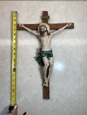 Catholic Cross Wall Crucifix Jesus Christ INRI Wood & Resin Large Size 17” x 12” picture
