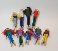 Vtg Clothes Pin Dolls/Ornaments (10) Embroidery Floss Crafts Play 4