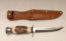 Vintage German Hunting Knife--Stag Handle, Brass Cross Guard & Original Scabbard picture