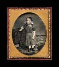 1/6 Sealed Daguerreotype Smiling Little Girl Tinted Blue Ribbons Hidden Mother? picture