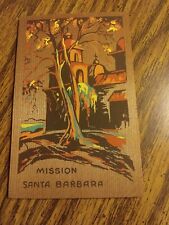 Vintage Wooden Redwood Postcard California  Mission Santa Barbara picture