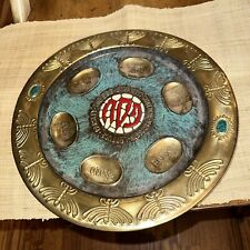 Vintage  MCM Religious Passover Seder Plate / Green Enamel/ Brass Israel picture