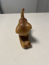 Vintage wooden carved cat with yarn statue wood 3.5” Tall picture