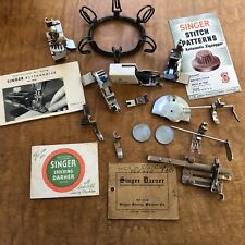 Lot Vintage Singer Sewing Machine & Other Sewing Items Darner Manual Attachments picture