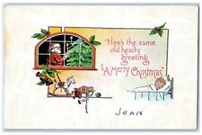 c1930's Merry Christmas Santa Claus On Window Toys Ringing Bell Vintage Postcard picture