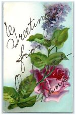 c1910 Greetings From Osborne Kansas KS Unposted Embossed Flowers Leaves Postcard picture