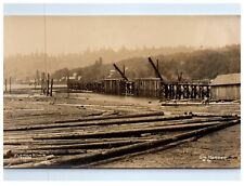 RPPC Gig Harbor Washington Logs in Water Logging Timber Industry c.1910 Postcard picture