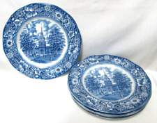 Liberty Blue Independence Hall Dinner Plate Set 5 England Staffordshire Vintage picture