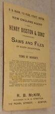1900 Henry Disston & Sons' Saws and Files Price List & Letter (R B McKim Boston) picture