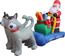 Christmas Santa Claus Sleigh Husky Dog Airblown Inflatable Decor LED Xmas BlowUp picture