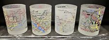 4 Rare Vintage Neiman Marcus Frosted International Subway Map Glass Tumblers picture
