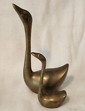 Solid Brass Swans Geese Mini Figurines Birds Unpolished Pair Vintage picture
