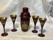 Antique japanese lacquer cocktail shaker and goblets picture