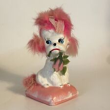 Vintage Enesco Ceramic White & Pink Poodle w/ Rose on Pink Pillow Japan picture